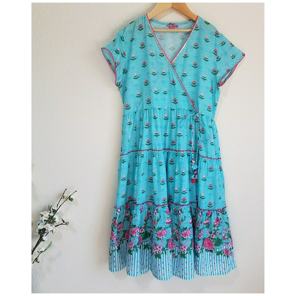 Biba Girls Turquoise Floral Kurta Tunic Top